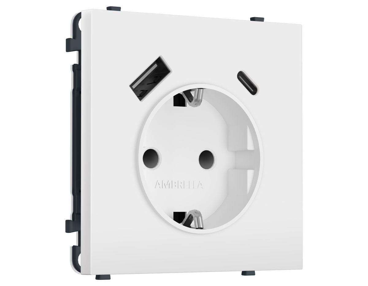 Комплект механизма электрической розетки SIGMA Белый мягкое касание 2USB A+C 20W Ambrella Volt MS830010 (SP8300, PR160)
