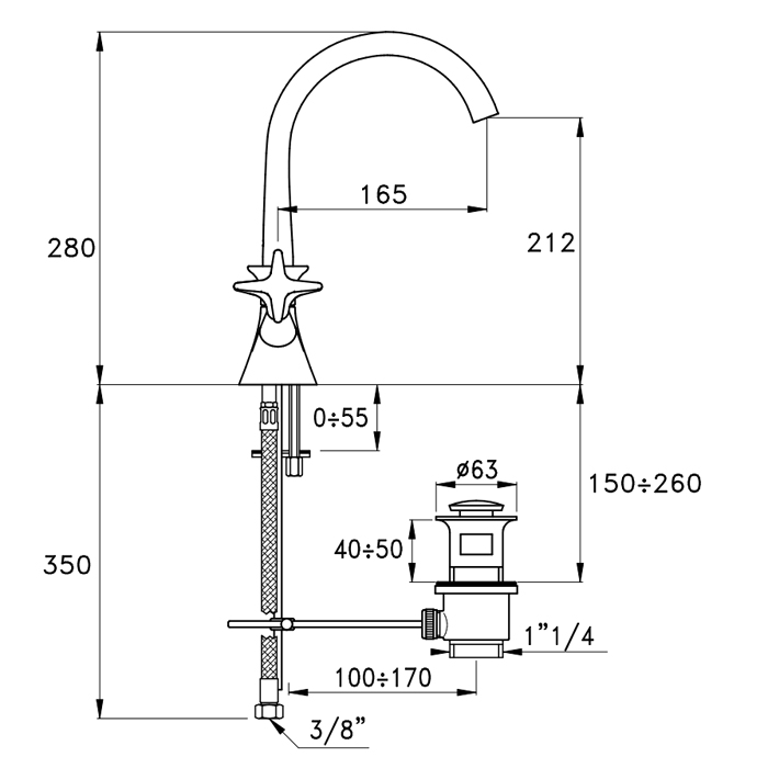 Stella 130 Смеситель для раковины на 1 отверстие 3217, с донным клапаном, цвет: розовое золото