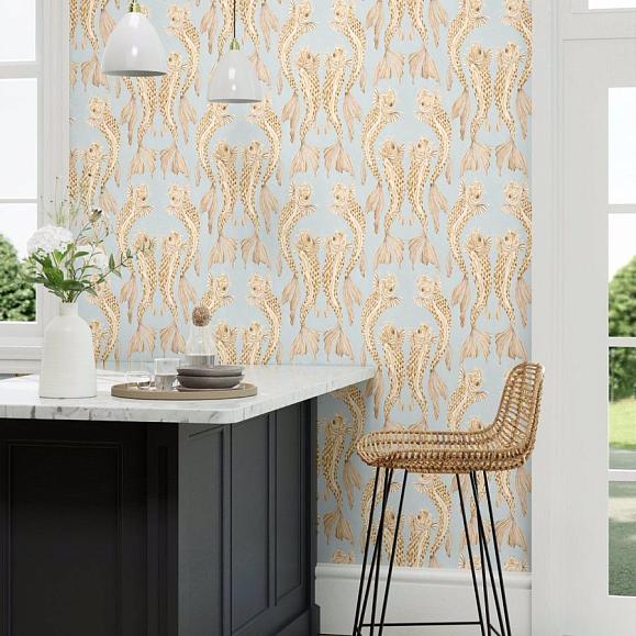 Обои Sanderson 217115 Voyaging Koi Oriental Green/Honey