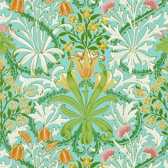 Обои Morris 217101 Woodland Weeds Orange/Turquoise