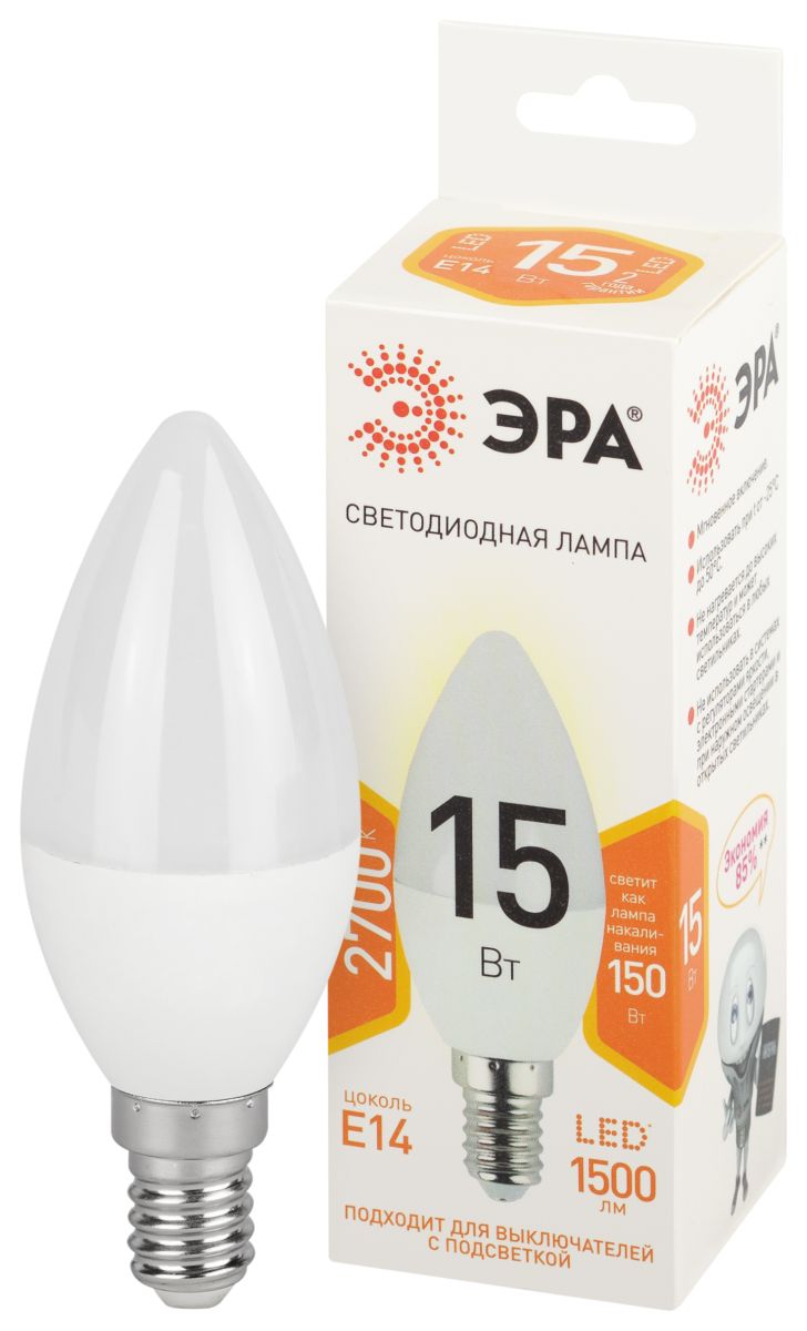 Лампа светодиодная Эра STD LED B35-15W-827-E14 2700K свеча Б0066835