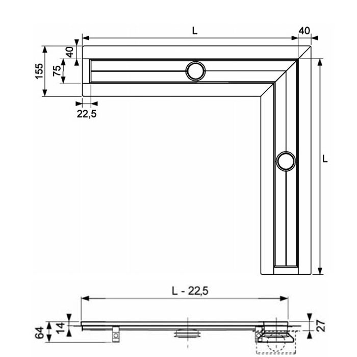 TECEdrainlinе Решетка угловая "basic", 1200х1200 мм, нерж. сталь, полированная