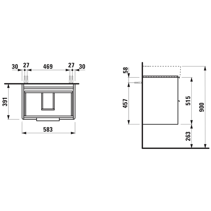 Laufen Base База с раковиной, 58.5х39х53см, с 2 ящиками, подвесная, покрытие LCC, цвет: белый глянцевый