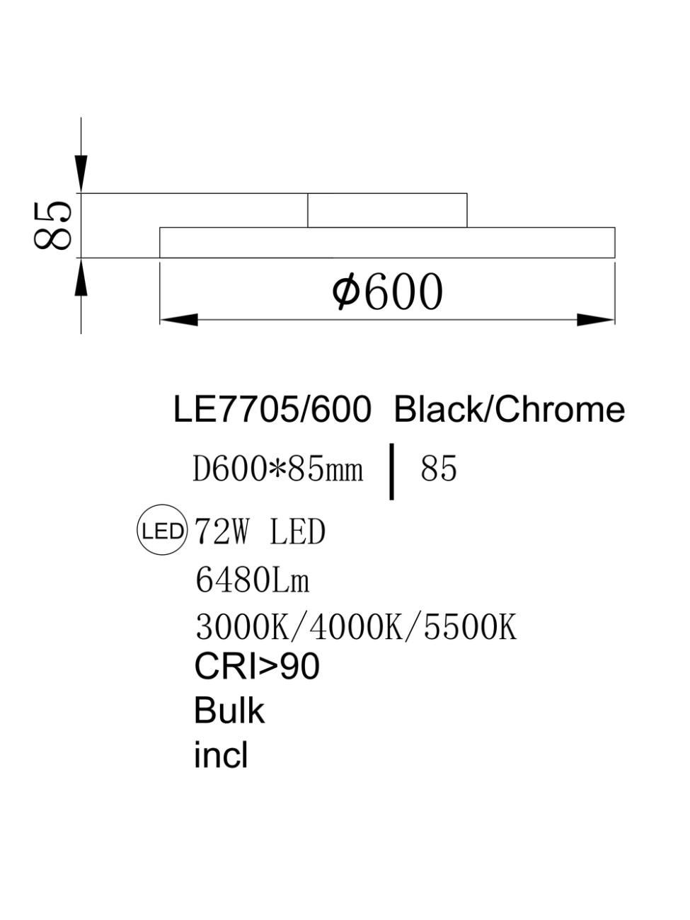 Потолочный светильник Eclipse LE7705/600 Black Chrome