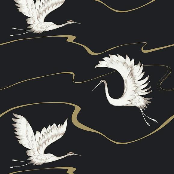 Обои York BW3871 Soaring Cranes Black/Gold