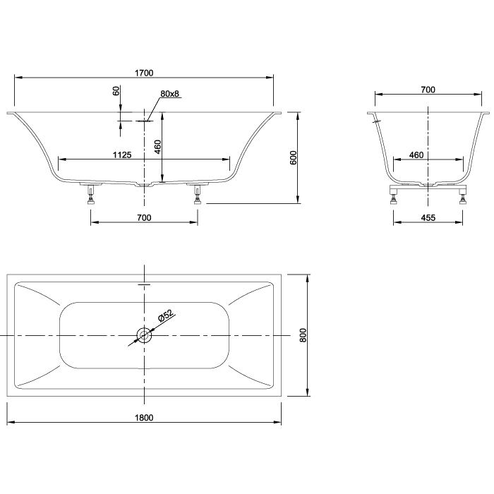 Knief Shape Ванна 180x80x60cм., встраиваемая, click-clack, цвет: белый матовый