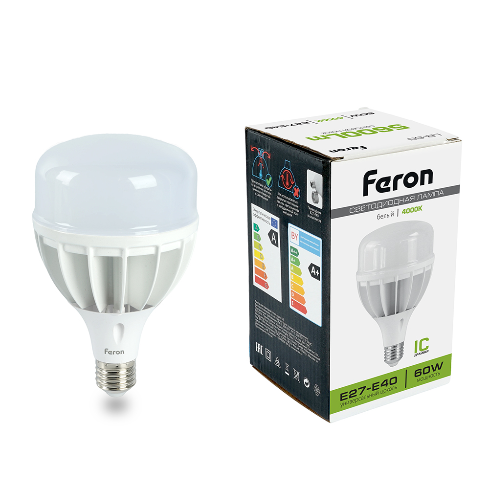 Лампа светодиодная Feron E27-E40 60W 4000K Цилиндр Матовая LB-65 25821