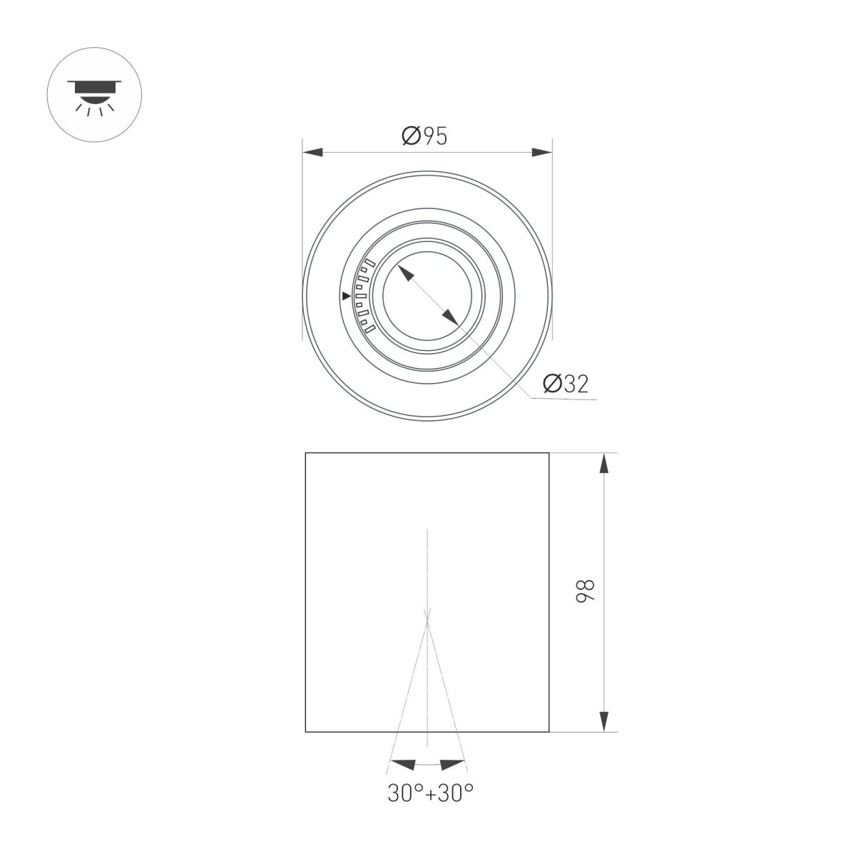 Накладной светильник Arlight SP-ACENTO-R95-10W Day4000 (BK, 20-45 deg, 230V) 055737