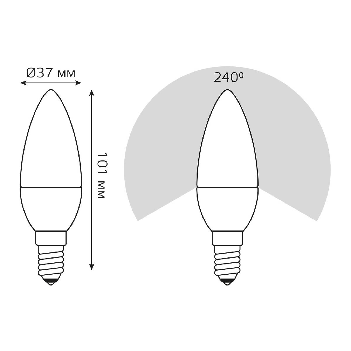 Лампа светодиодная Gauss E14 6W 6500K свеча матовая 33136