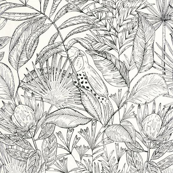 Обои Caselio NGR103010199 Jardin de Bel Air Blanc noir
