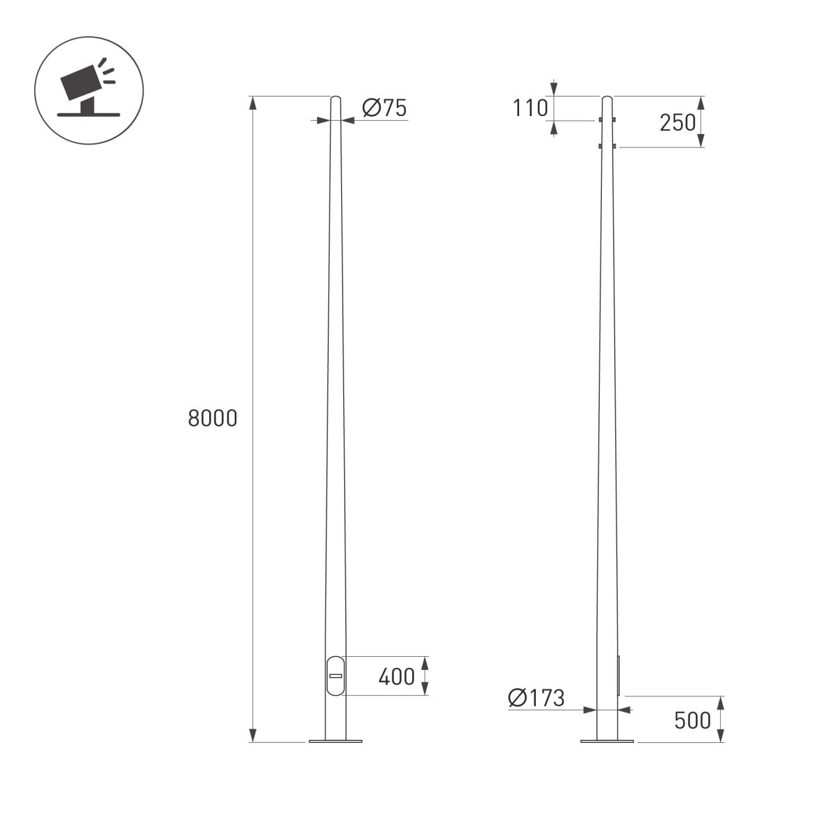 Опора фланцевая Arlight OXOR-OK-D75-L8000 (SL) (Сталь) 061158