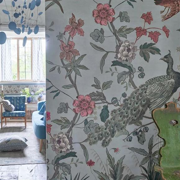 Панно John Derian PJD6013/02 Peacock Toile Scene 1 Sky Blue