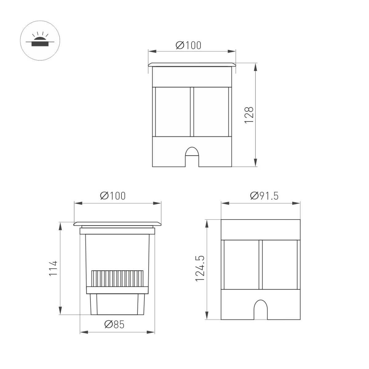 Ландшафтный светильник Arlight LTD-DAFNA-GROUND-R100-6W Day4000 (SL, 10 deg, 230V) (IP67 Металл) 061181