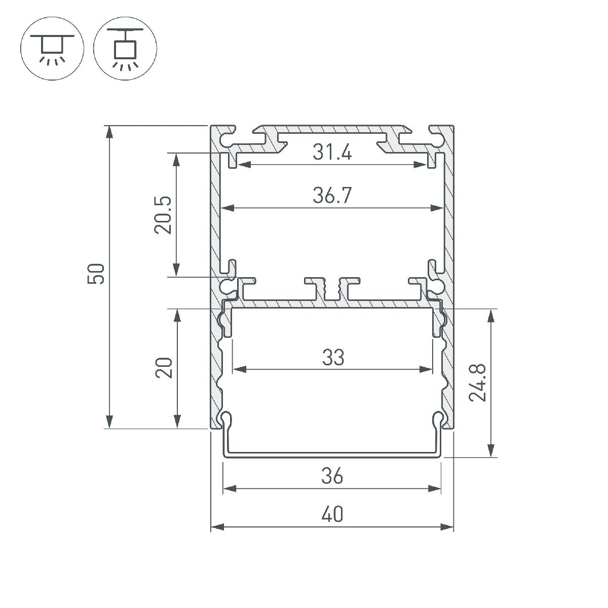Алюминиевый профиль Arlight SL-LINE-4050-3L-2000 ANOD 044666