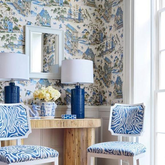 Обои Thibaut T13613 Grand Palace Blue and Green