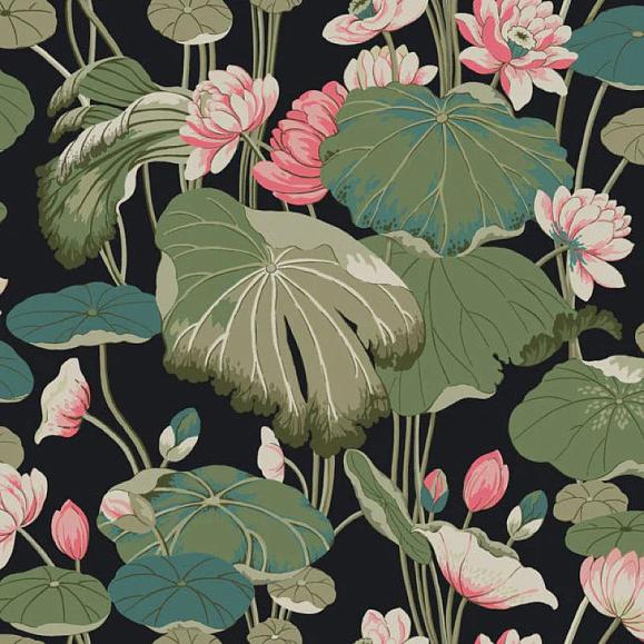 Обои York GO8292 Lotus Pond Midnight/Flamingo