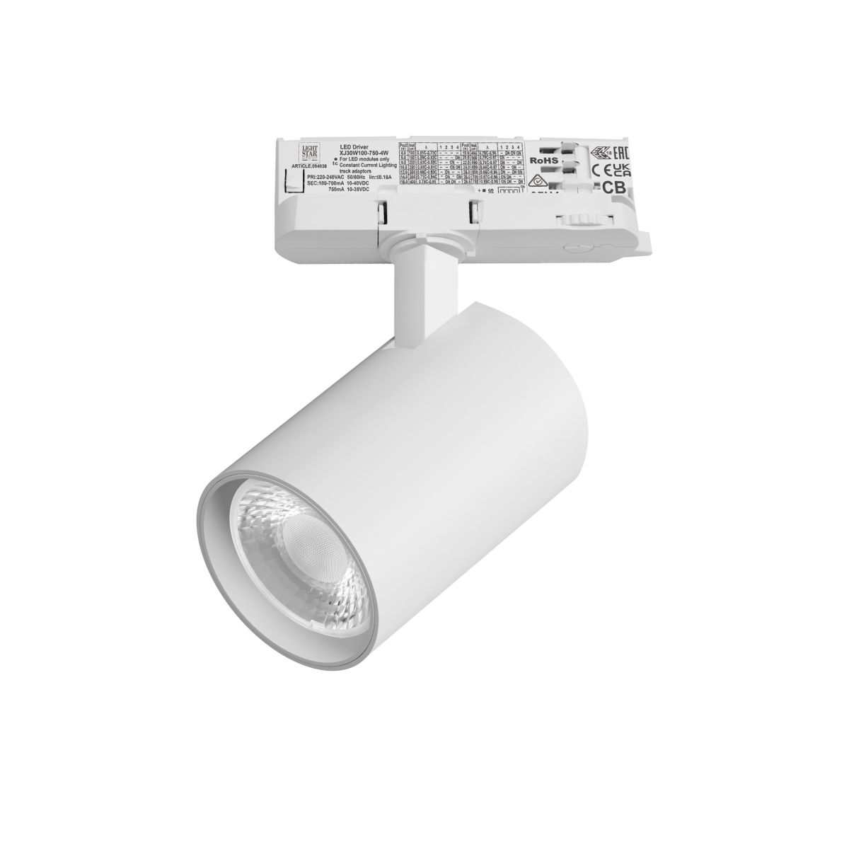 Трековый трехфазный светильник Quattro LED 36G с адаптером Lightstar Alta Base A5236QT36G