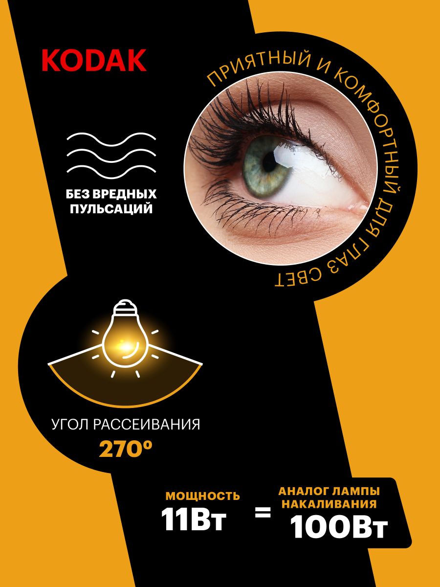 Лампа светодиодная Kodak LED P45-11W-840-E27 K 11Вт шар нейтральный белый свет Е27 Б0057621