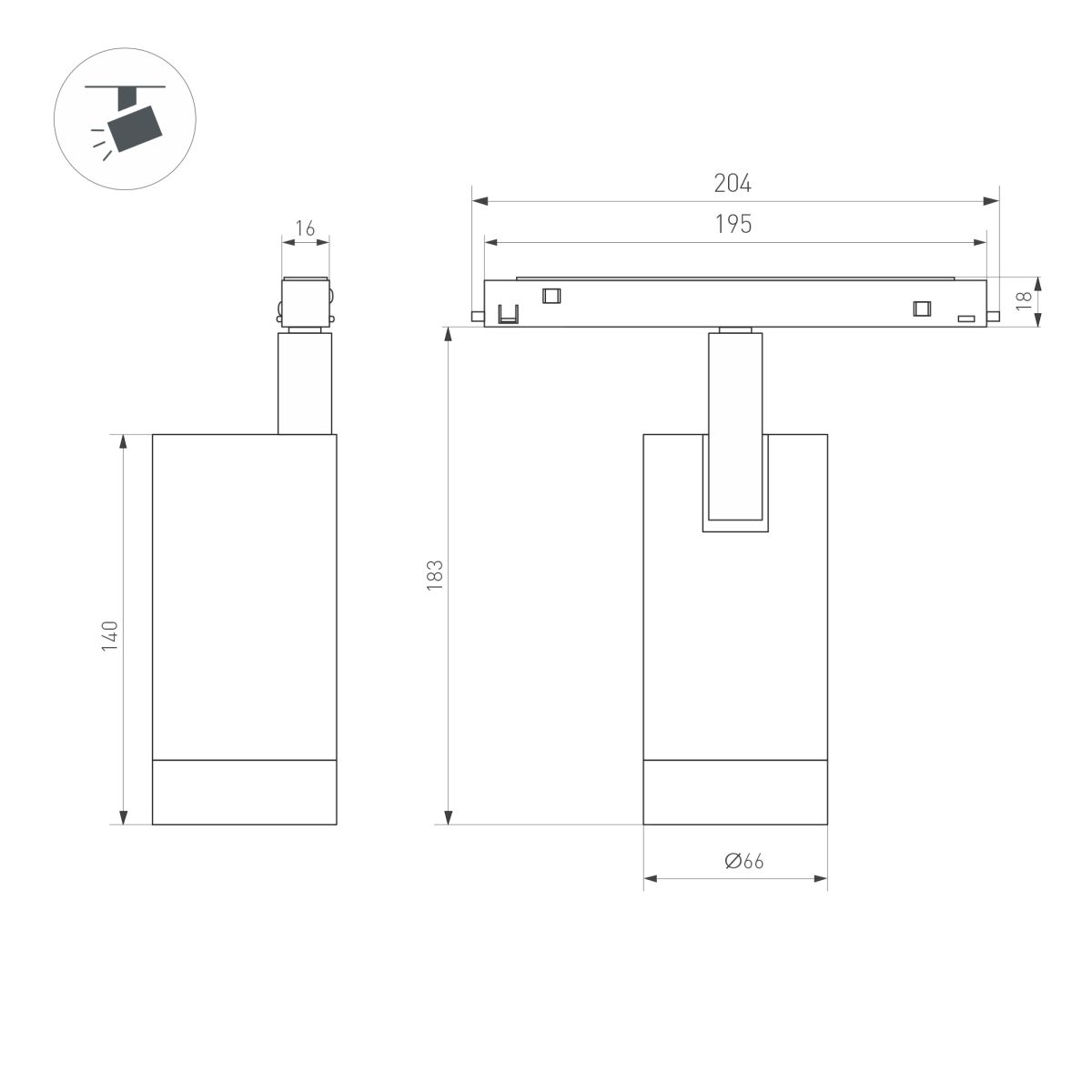 Трековый магнитный светильник Arlight MAG-ORIENT-SPOT-R65-20W Warm3000 (Белый, 24 deg, 48V) (IP20 Металл) 037124(1)