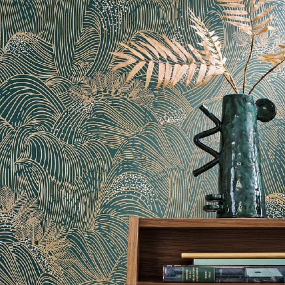 Обои Casamance 75902344 Marée haute Vert anglais/doré