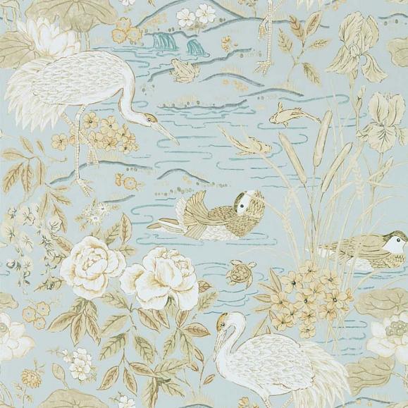 Обои Sanderson DWAW217125 Sky/Honey Crane & Frog