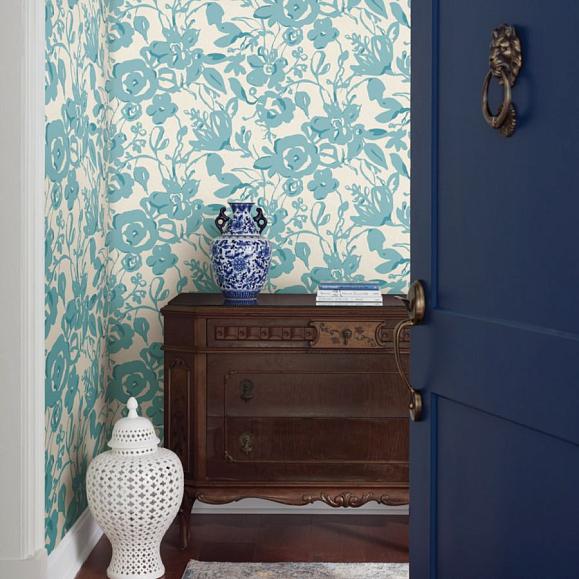 Обои York BL1736 Brushstroke Floral Aqua