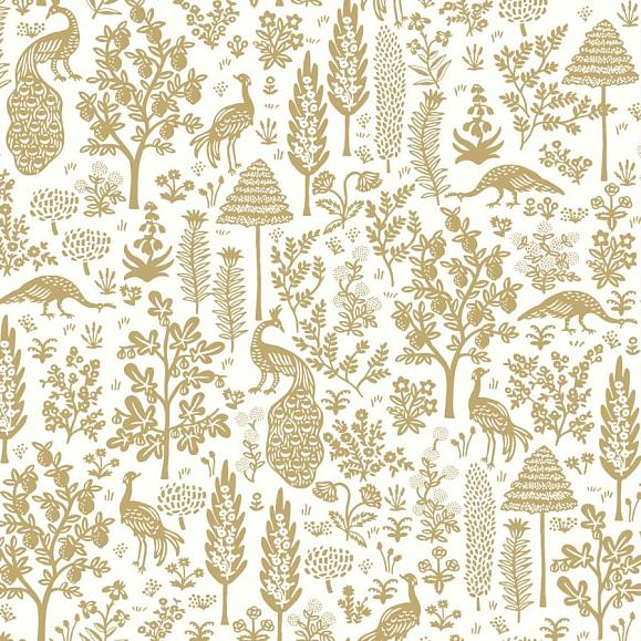 Обои York RP7371 Menagerie Toile White & Metallic Gold