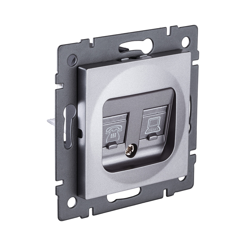 Розетка двойная RJ11 + RJ45 Cat.6, серый Kollinger REA-011GY для Aspekt, Eleganz, Reflex