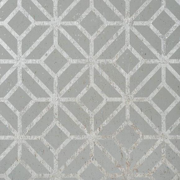 Обои Thibaut T10413 Mamora Trellis Cork Grey on Metallic Silver