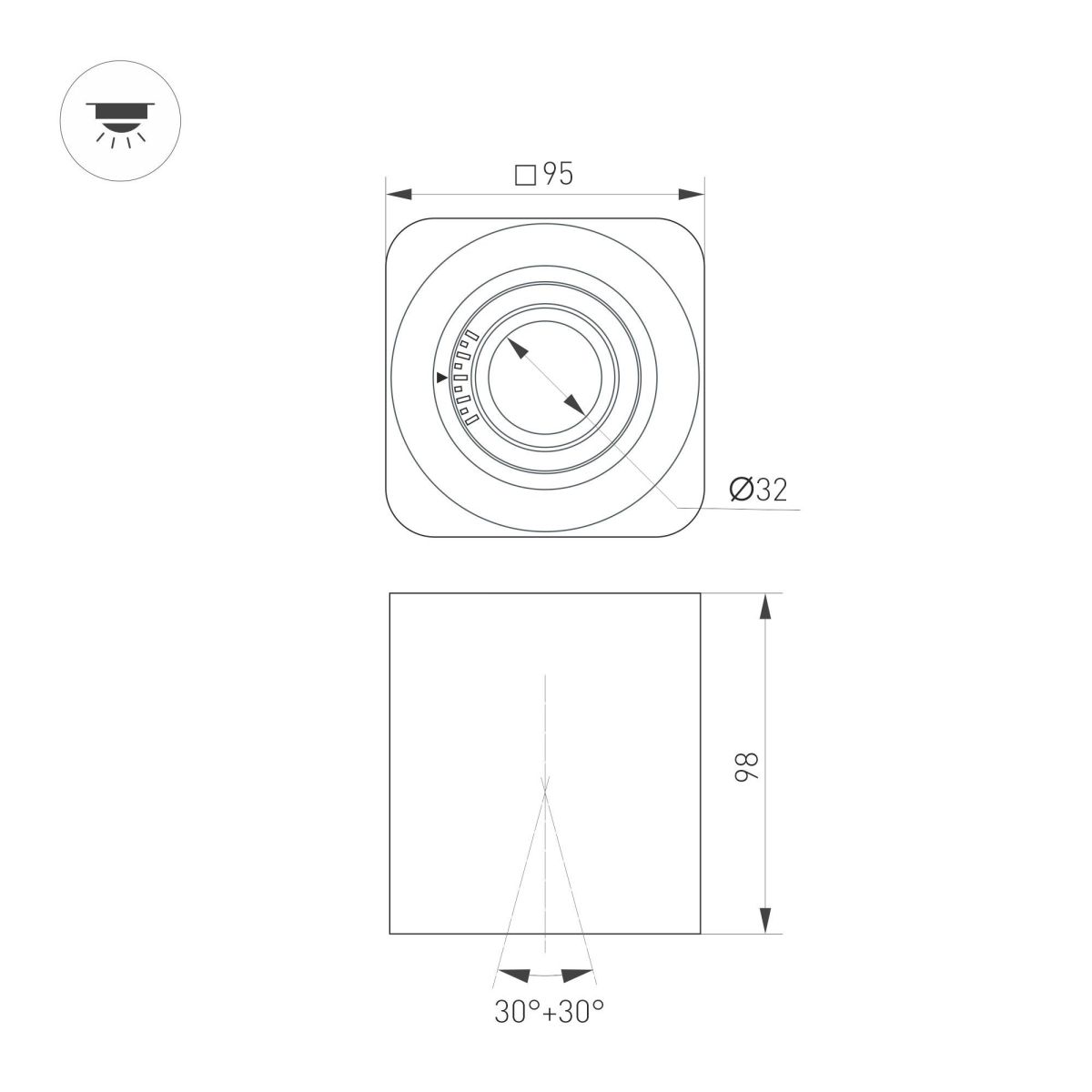 Накладной светильник Arlight SP-ACENTO-S95x95-10W Warm3000 (BK, 20-45 deg, 230V) 055747