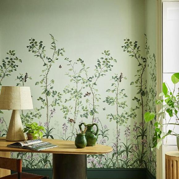 Панно Little Greene 0263BIPEAGR Bird & Bluebell Pea Green