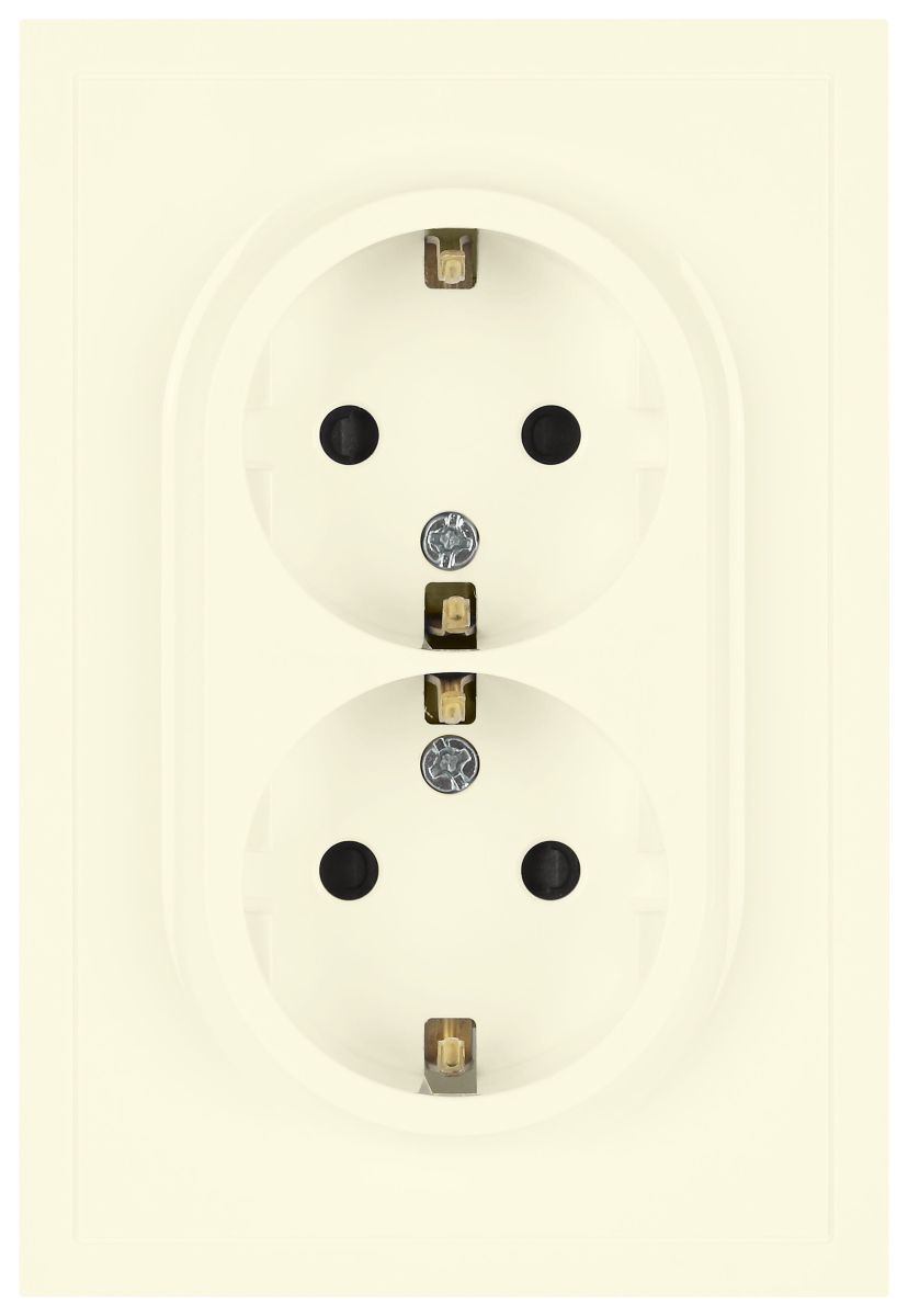 Розетка Эра Galaxy 15-2105-02 с заземлением двойная 2X2P+E Schuko со шторками IP20 16А-250В слоновая кость Б0070699