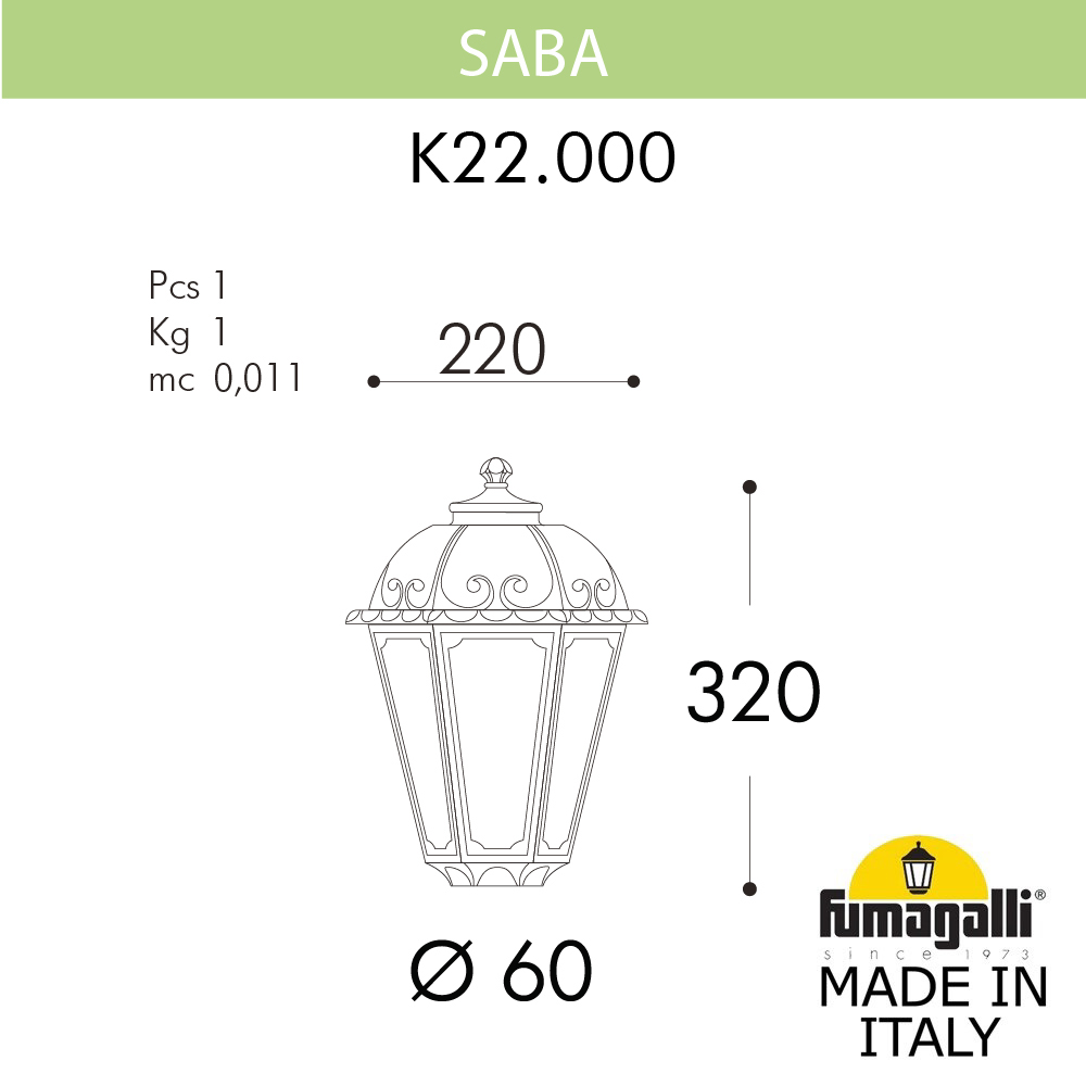 Уличный светильник на столб Fumagalli SABA K22.000.000.BYE27
