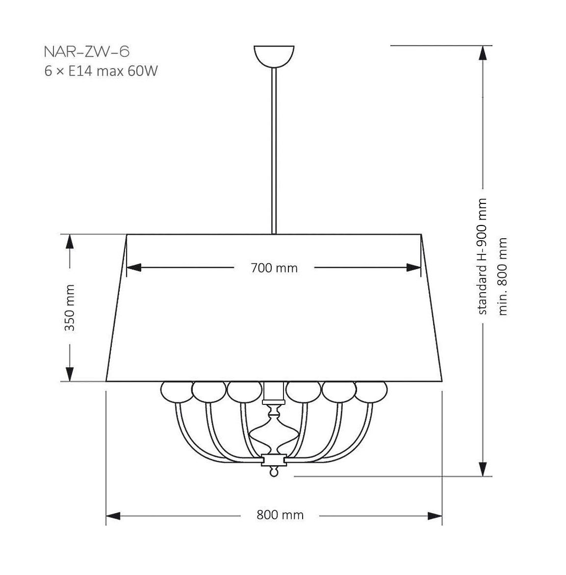 Подвесная люстра Kutek Mood Narni NAR-ZW-6 (BC)