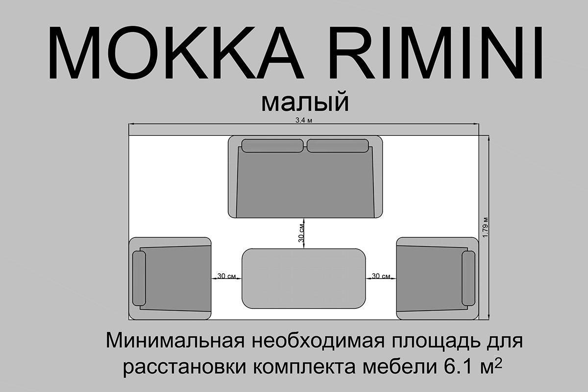 Комплект плетеной мебели MOKKA РИМИНИ / RIMINI (стол кофейный, 2 кресла, диван 2 х-местный), Серый / Коричневый