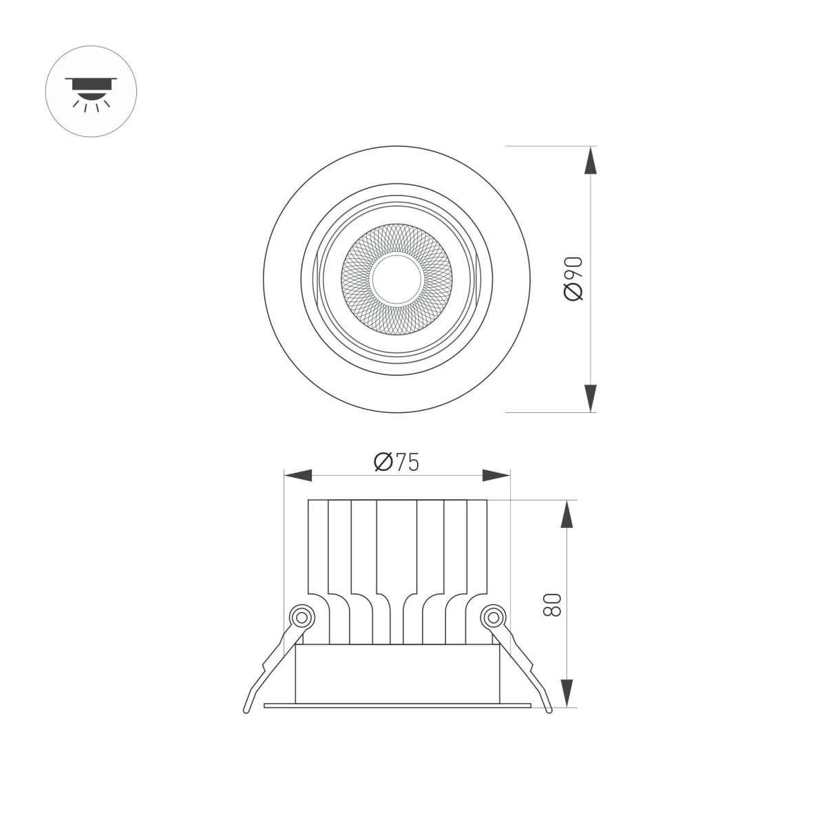 Встраиваемый светильник Arlight MS-VORTEX-BUILT-R90-12W Day4000 (BK-BK, 20 deg, 230V) 058425