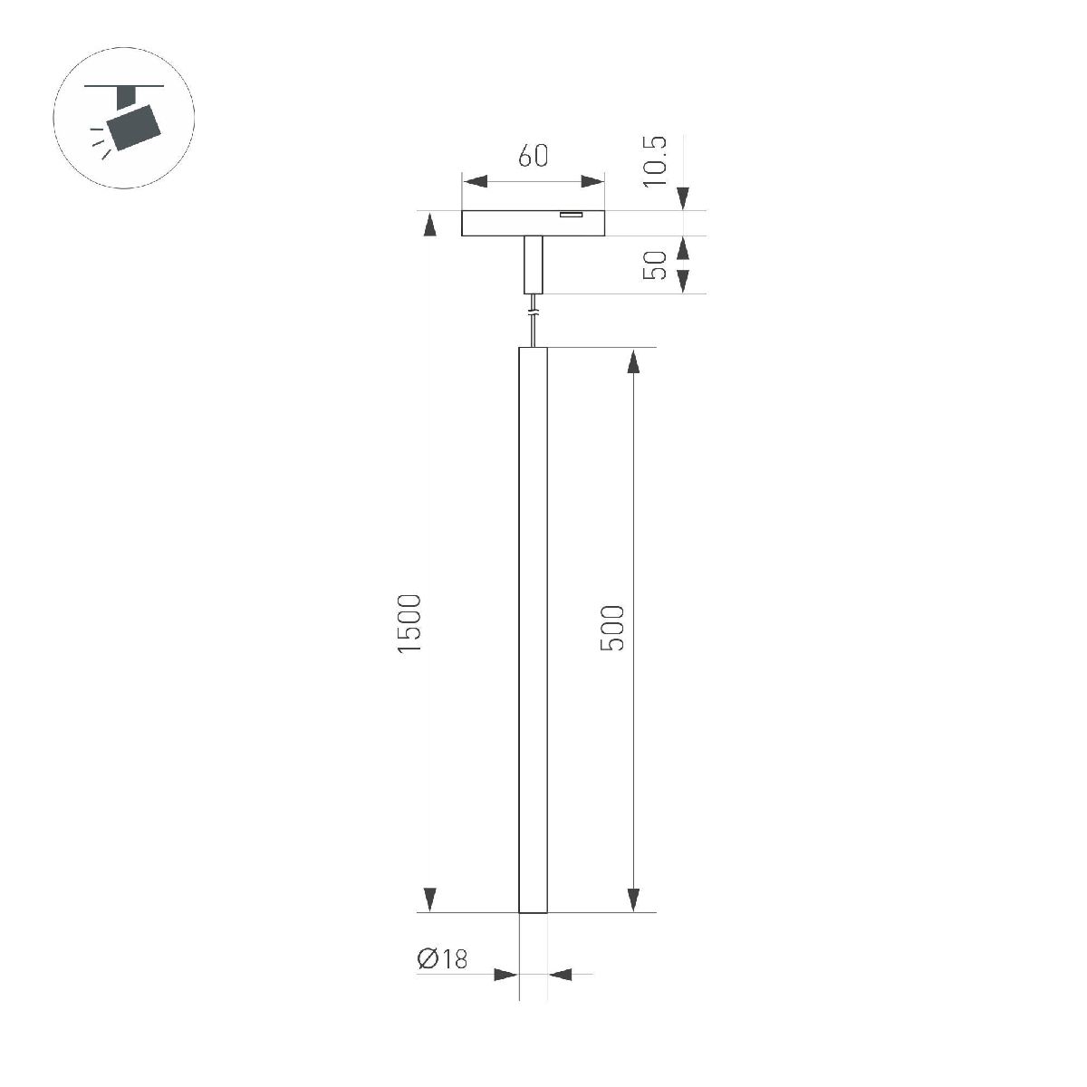 Трековый магнитный светильник Arlight MAG-MICROCOSM-SPOT-HANG-R18-L500-3W Warm3000 (BK, 24 deg, 24V) 043269
