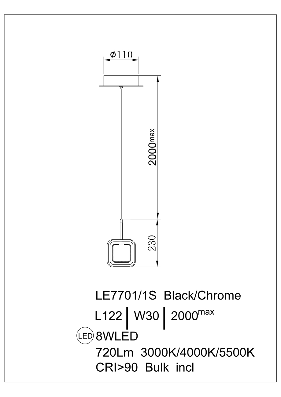 Подвесной светильник Theona LE7701/1S Black Chrome