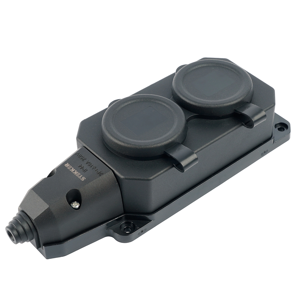 Розетка переносная 2-местная c/з Stekker RST16-2-44 250В 16А IP44 черный 50805