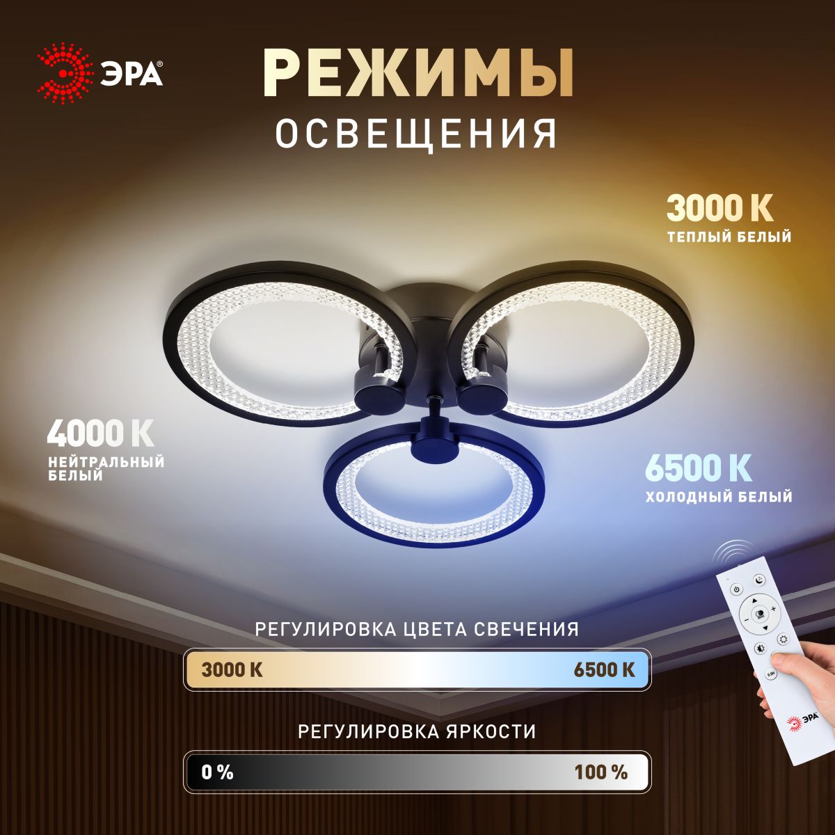 Потолочный светильник Эра Модерн Odry CLL-1-46W 3K-6,5K RC BK Б0069750