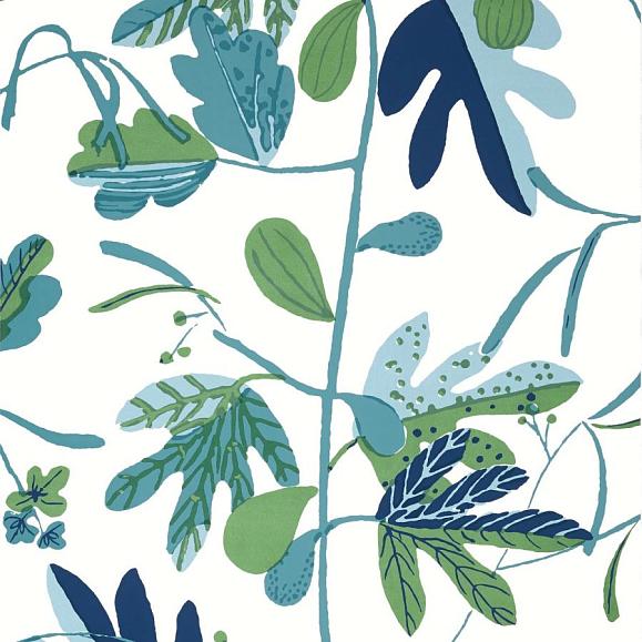 Обои Thibaut T16209 Matisse Leaf Green and Blue