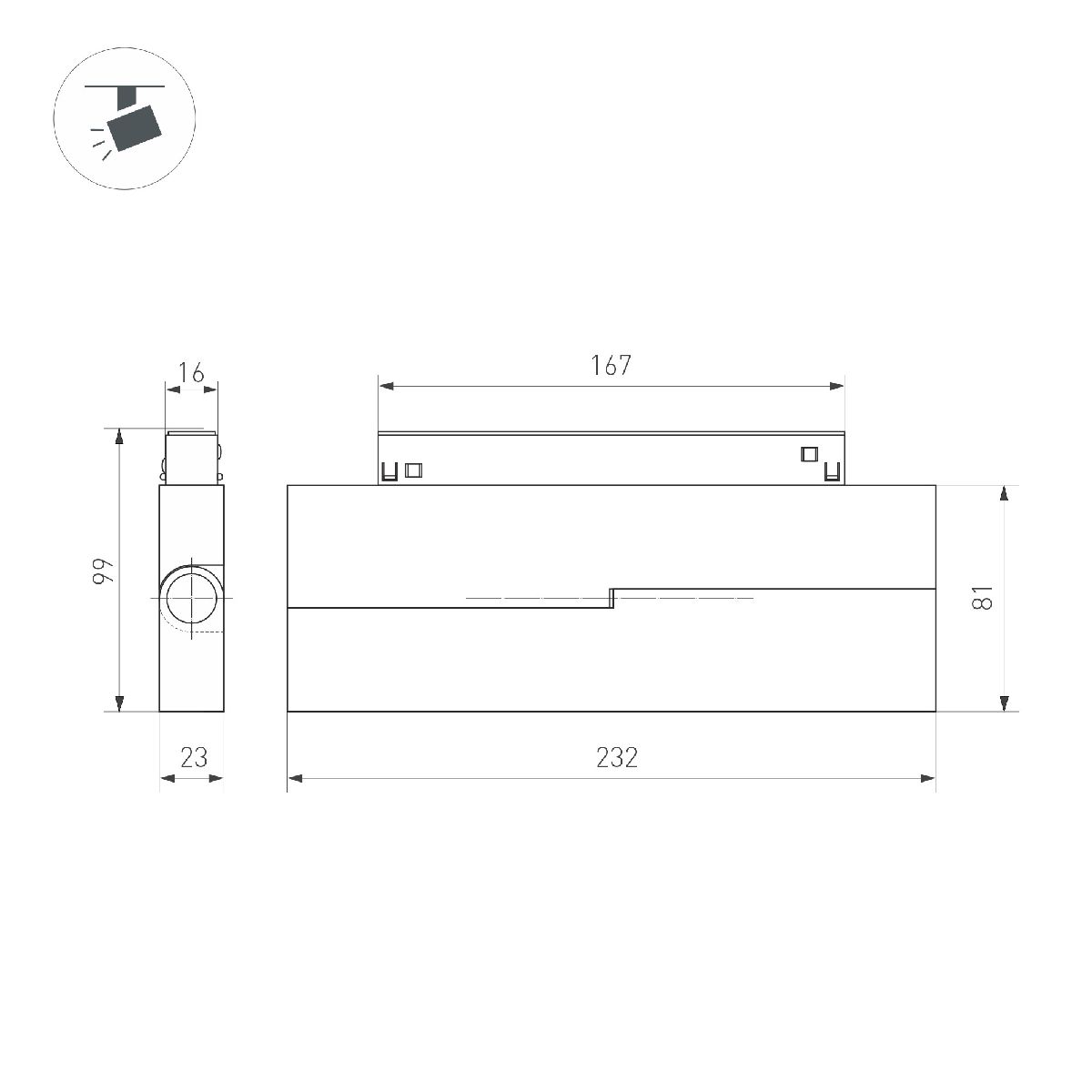Трековый магнитный светильник Arlight MAG-ORIENT-DOTS-FOLD-S230-12W Day4000 (BK, 30 deg, 48V, DALI) 041532