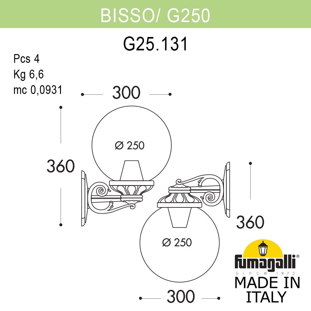 Уличный настенный светильник Fumagalli Globe 250 G25.131.000.VYF1R