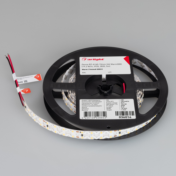 Светодиодная лента Arlight RZ-A160-15mm 24V Warm3000 (19.2 W/m, IP20, 2835, 5m) 036014