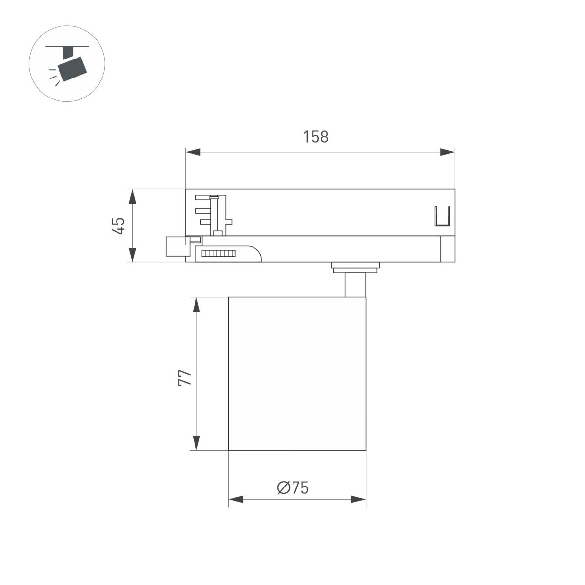 Трековый трехфазный светильник Arlight LGD-DYKE-4TR-R75-16W Warm3000 (WH, 38 deg, 230V) 052280