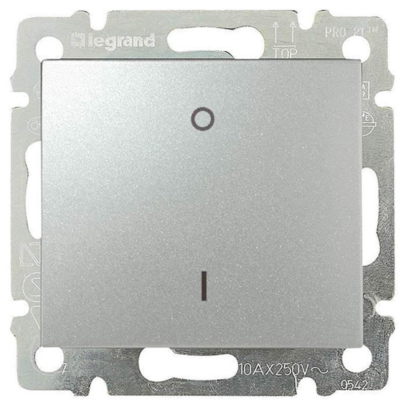 Выключатель одноклавишный двухполюсный Legrand Valena 16A 250V алюминий 770204