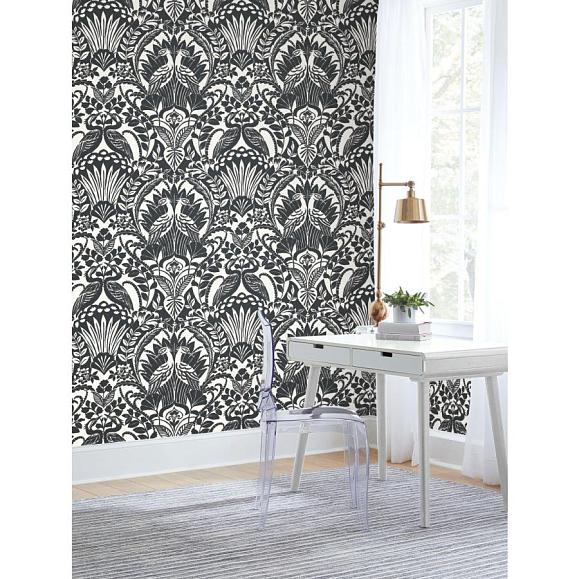 Обои York BW3931 Egret Damask Black/White