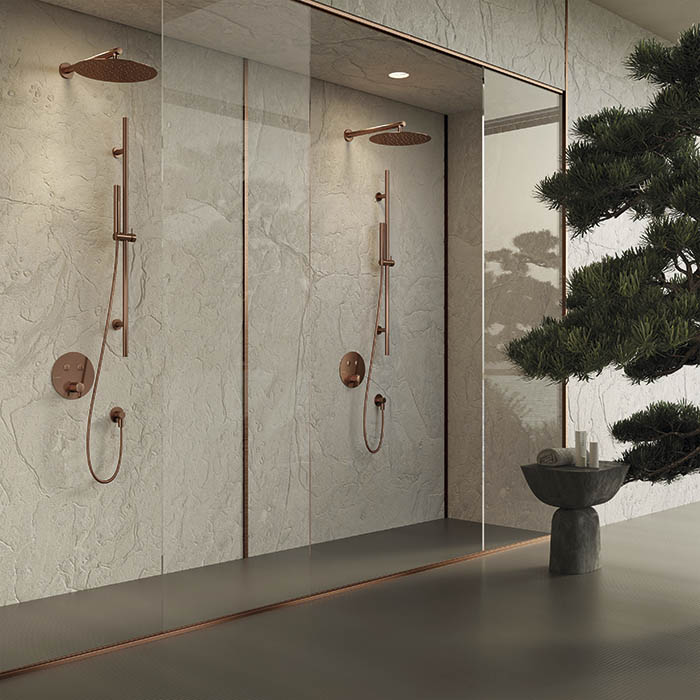 Newform X-STEEL 316 Смеситель для душа, встраиваемый, термостатический, на 2 источника, с кнопками, цвет: PVD Brushed copper bronze