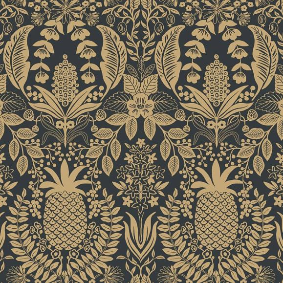 Обои York RF7483 Pineapple Damask Black & Gold
