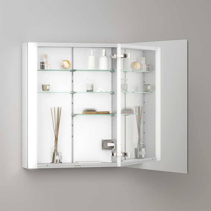 Keuco Somaris Зеркальный шкаф, 60x71x12.8см., 1-дверный-двустор. зеркало, IP 44 c плавным закр. дверцы, корпус: алюминий серебристый цвет